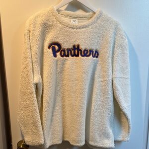 Pro Edge Cream Fuzzy Sweater with Panthers Script